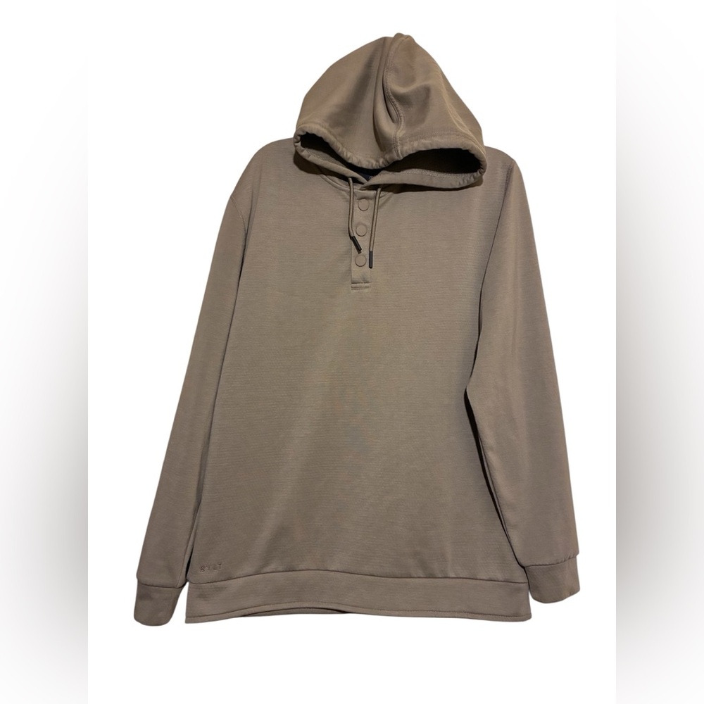 Bylt Premium Basics Grid Textured Tech Hoodie Olive Green Sz M Drawstring Snap